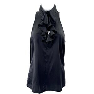 Y2K Silk Ruffle Top Black Sz M Royalcore Coquette Regency Victorian 2008 Express